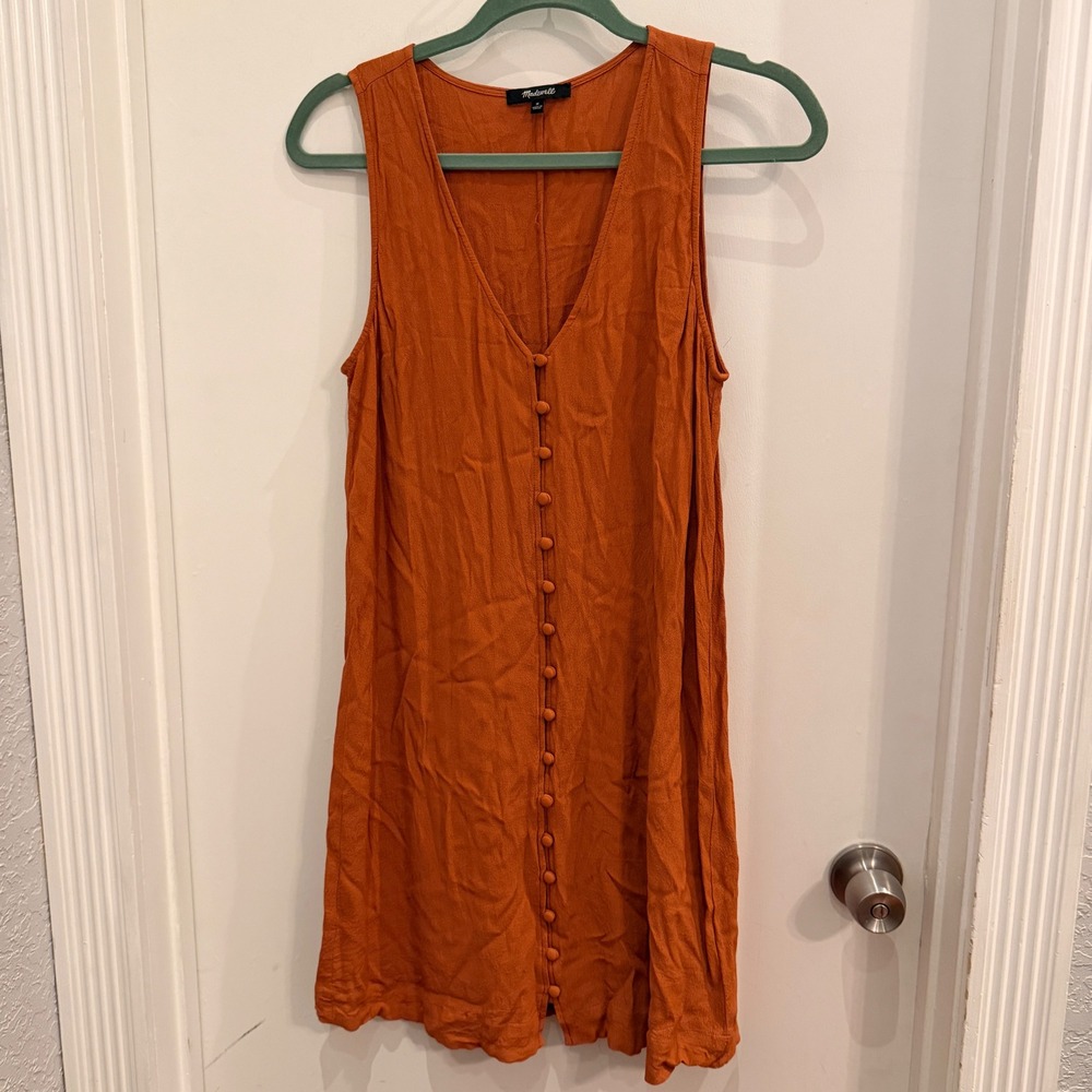 Madewell‎ Button-Front Sleeveless Mini Dress Size M Boho Burnt Orange Crepe